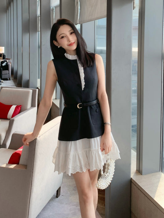 Chic Sleeveless Mock-Neck Layered Mini Dress