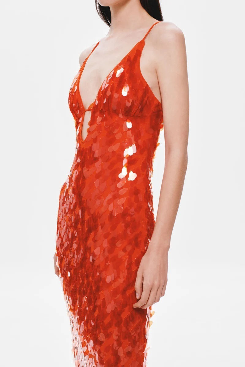 Ember Sequin Floor-Length Gown with Plunging Keyhole Neckline