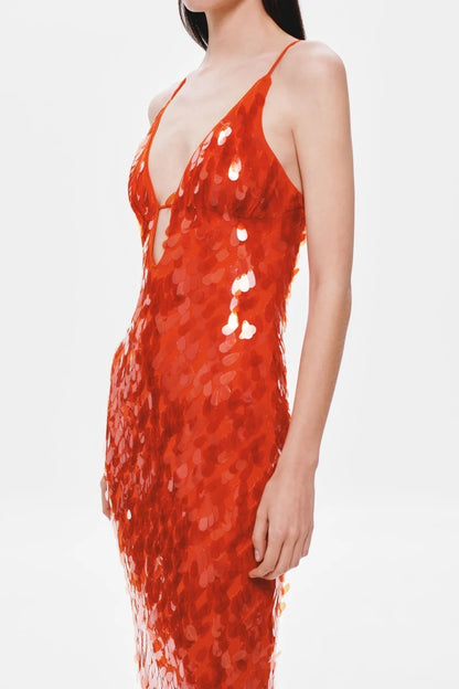 Ember Sequin Floor-Length Gown with Plunging Keyhole Neckline