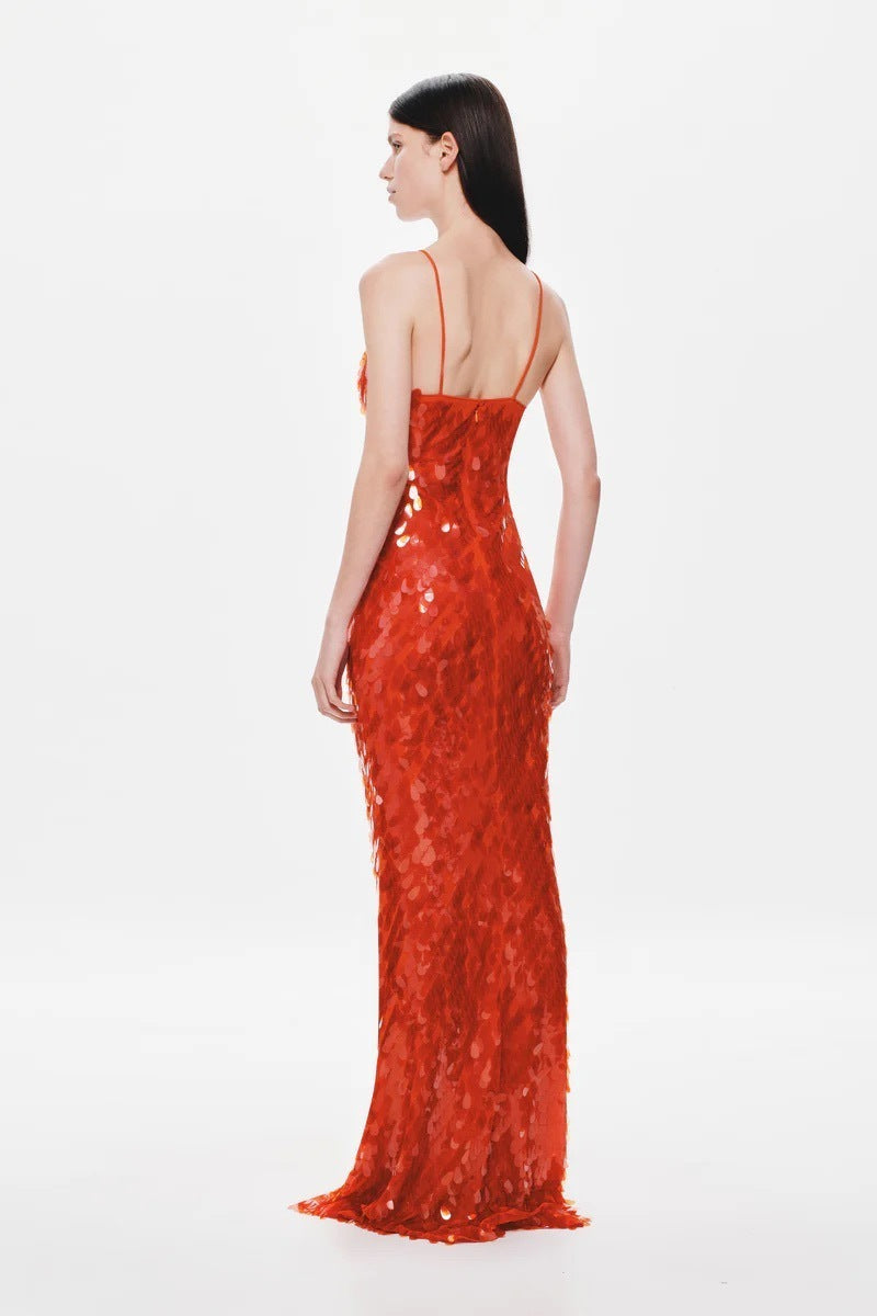 Ember Sequin Floor-Length Gown with Plunging Keyhole Neckline