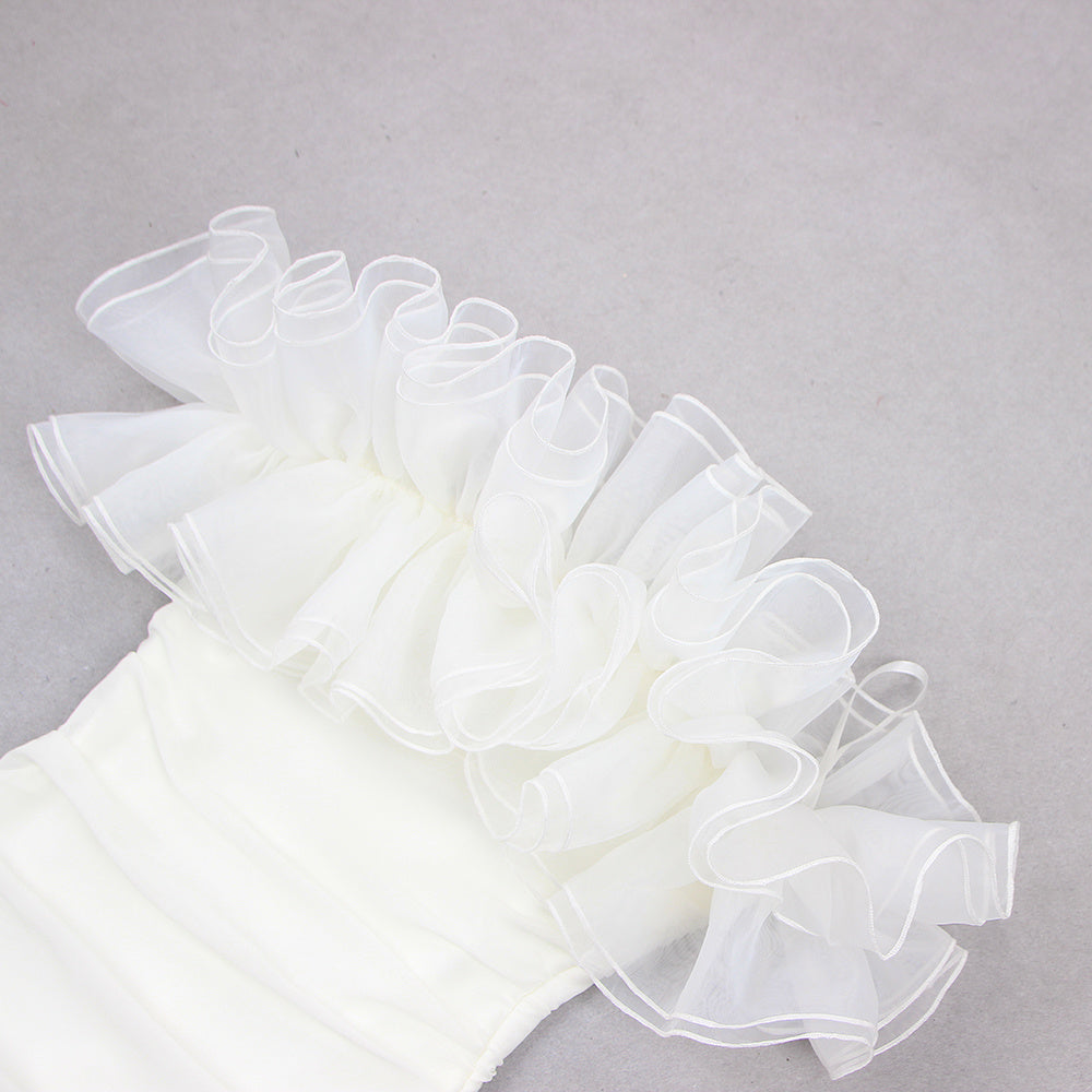 White Statement Ruffle Ruched Mini Dress