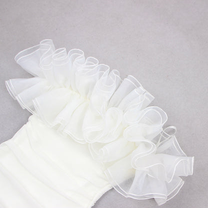 White Statement Ruffle Ruched Mini Dress