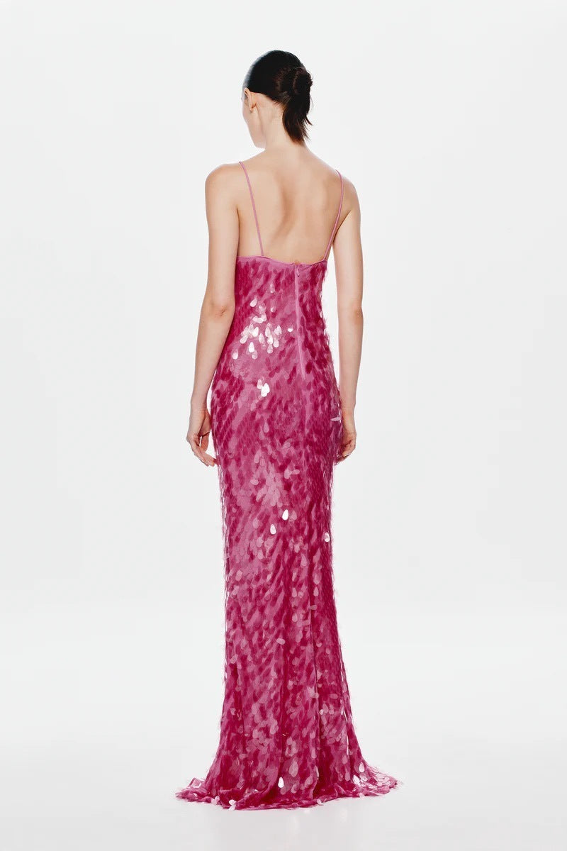 Ember Sequin Floor-Length Gown with Plunging Keyhole Neckline