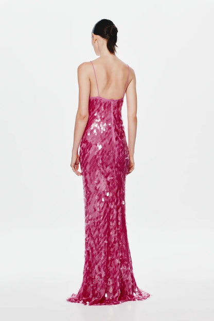 Ember Sequin Floor-Length Gown with Plunging Keyhole Neckline