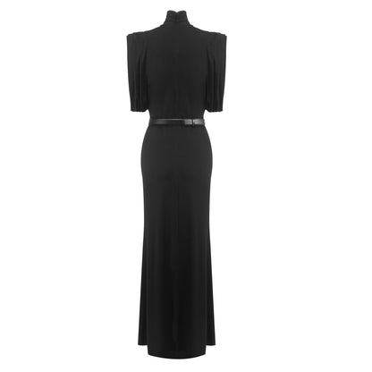 Avant-Garde Black High-Neck Evening Gown