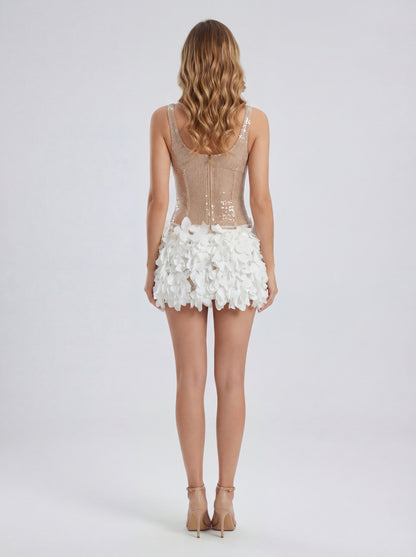 Golden Petal Couture Mini Dress
