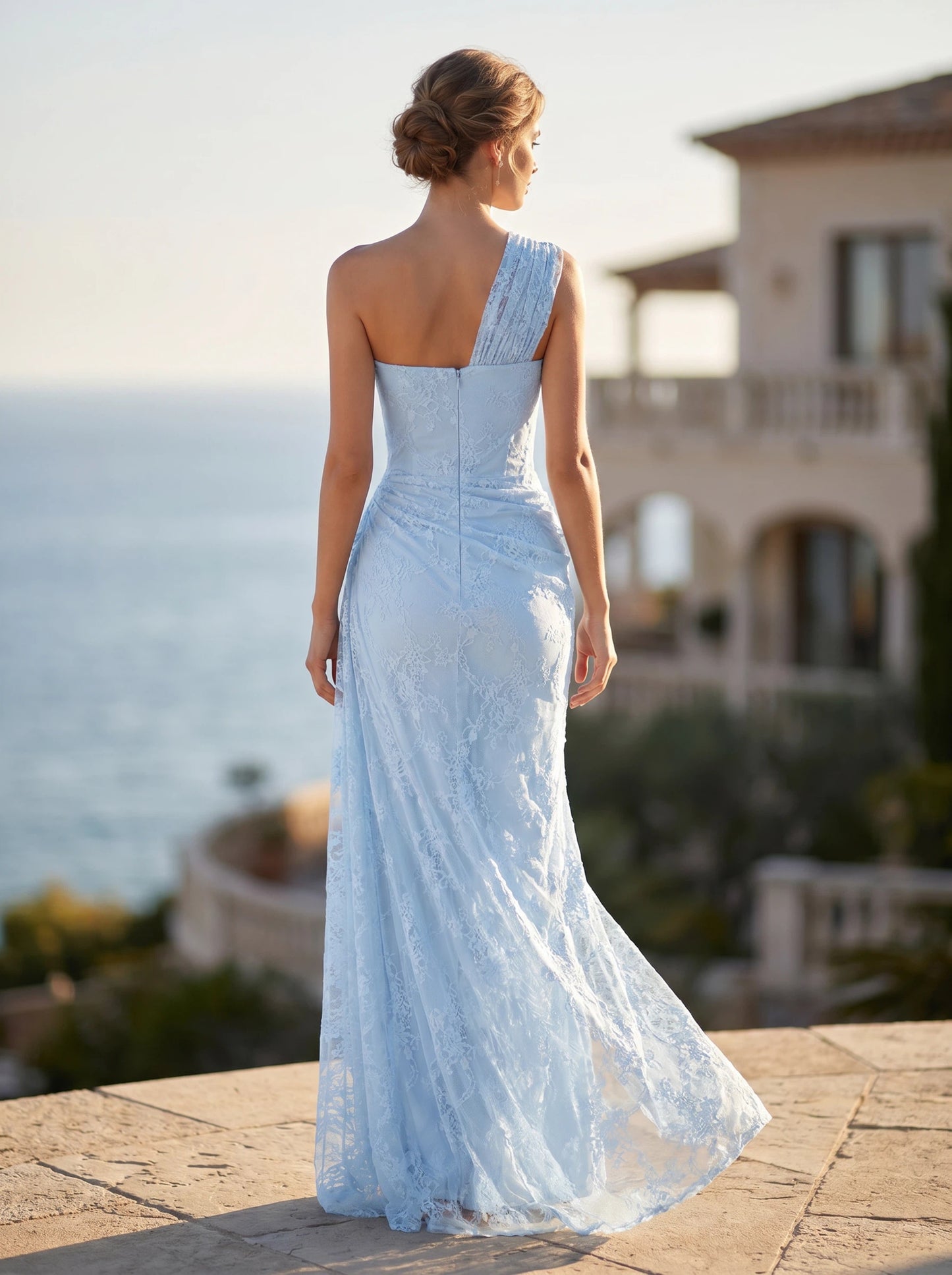 Radiant Lace One-Shoulder Corset Gown