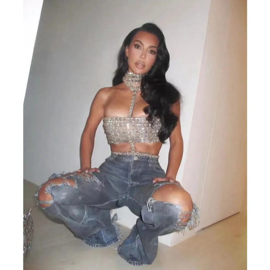 Radiant Crystal-Encrusted Statement Bralette & Choker Set