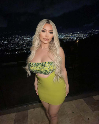 Lime Light Jeweled Cutout Mini Dress