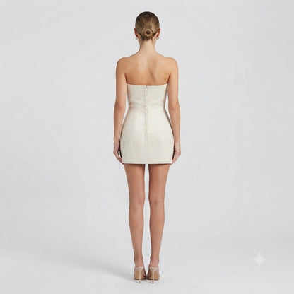 Ivory Structured Jacquard Strapless Mini Dress