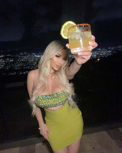 Lime Light Jeweled Cutout Mini Dress