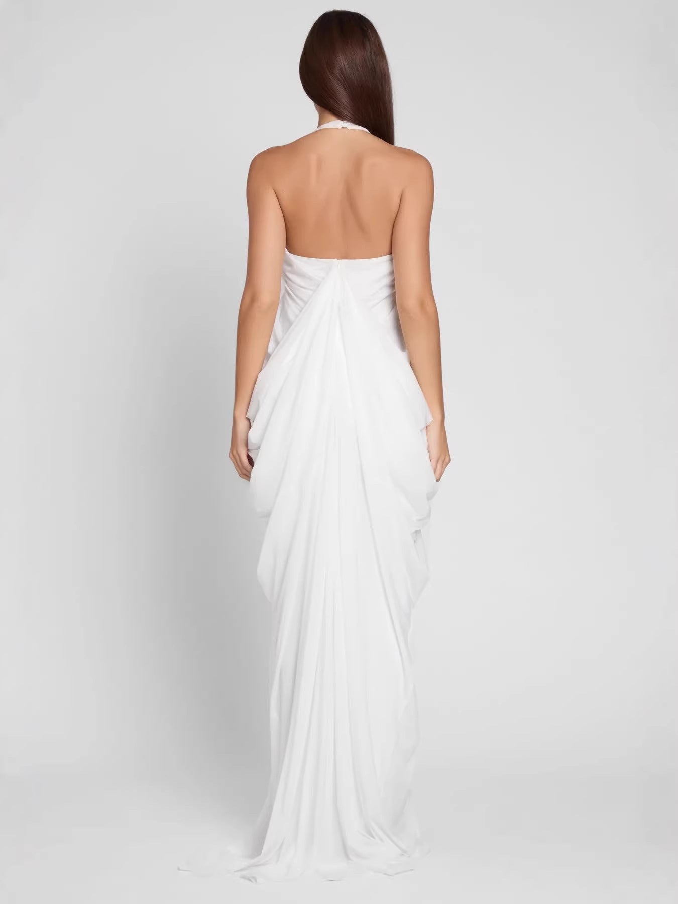 Thalia Draped Halter Maxi Gown with Plunging Neckline