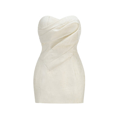 Ivory Structured Jacquard Strapless Mini Dress