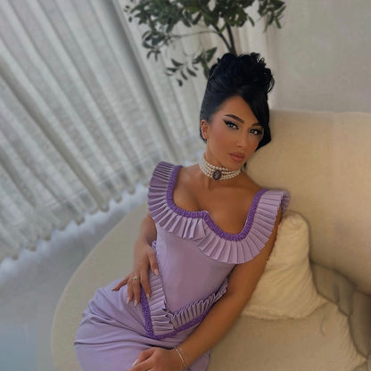 Lavender Sculpted Ruffle Evening Gown