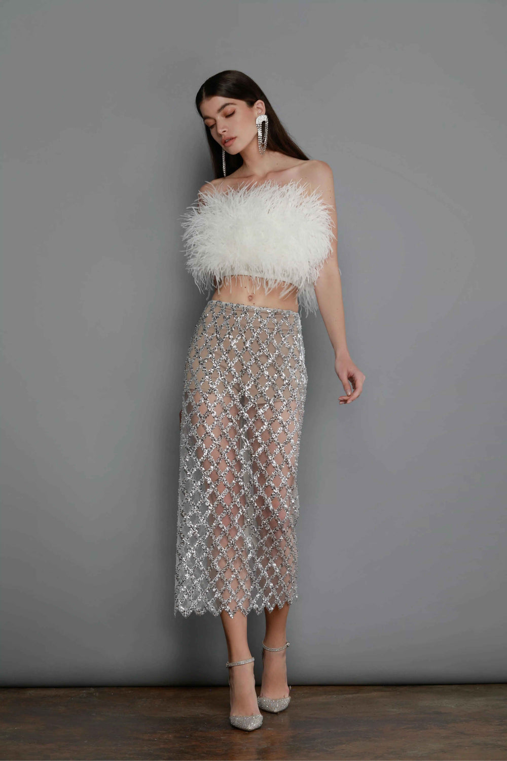 Starlit Glamour Feather & Sequin Two-Piece Set