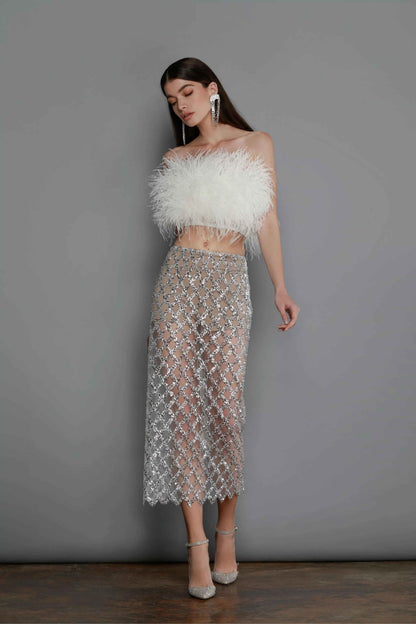 Starlit Glamour Feather & Sequin Two-Piece Set