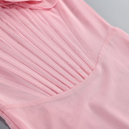 Soft Pink Corset Midi Dress with 3D Floral Bust