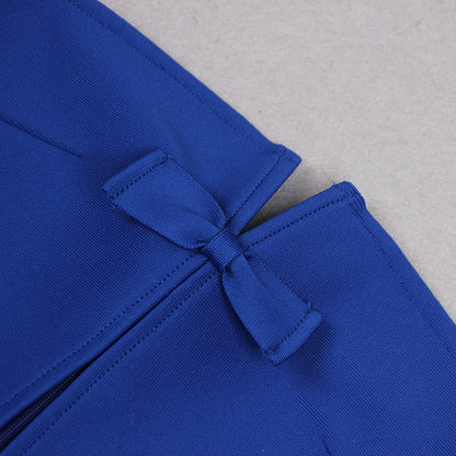 Elegant Cobalt Blue Choker-Neck Midi Dress