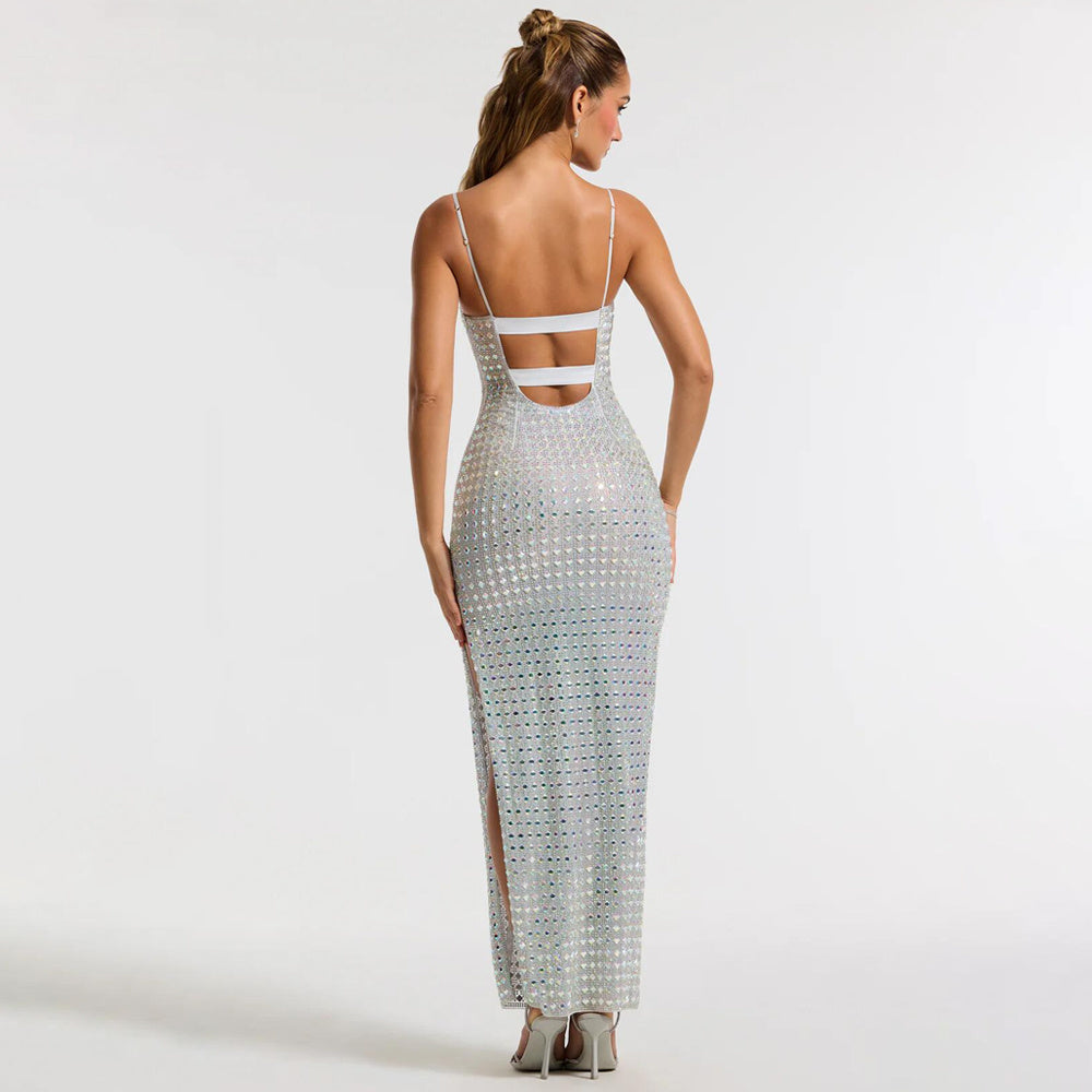 Radiant Rhinestone Spaghetti Strap Evening Gown