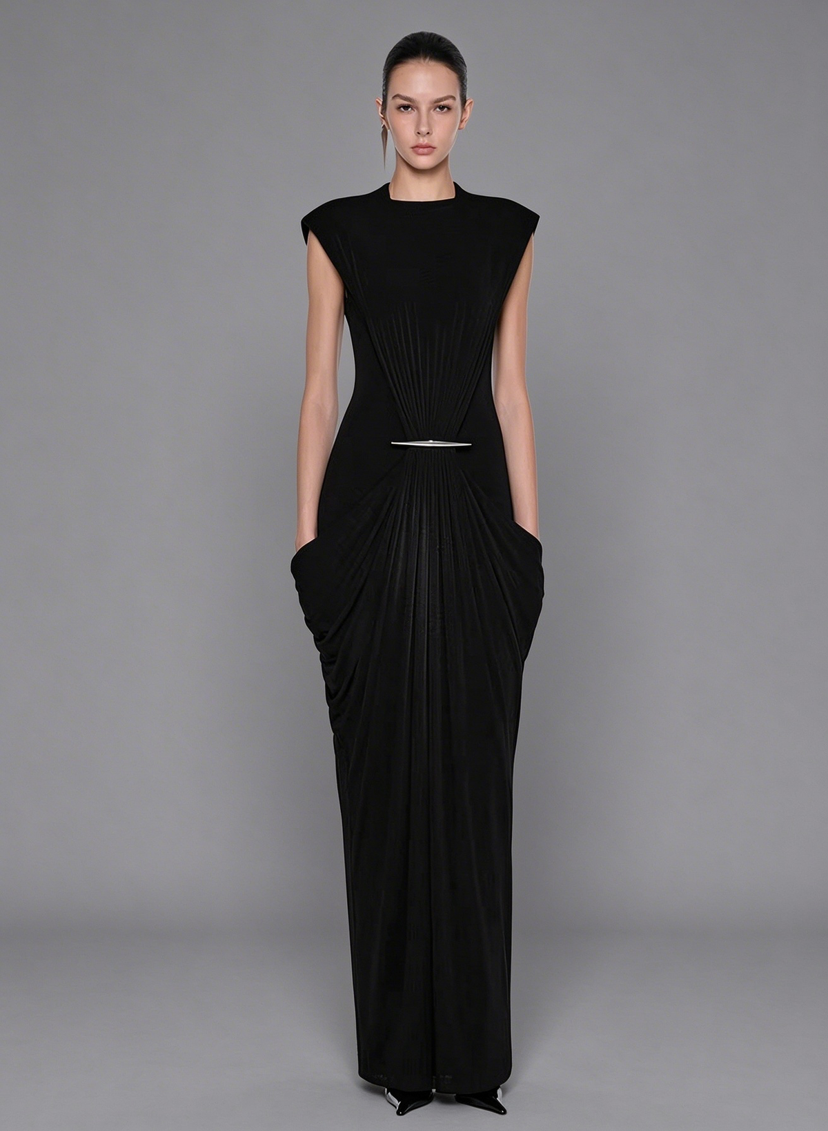 Architectural Draped Hardware Gown - Optic