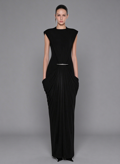 Architectural Draped Hardware Gown - Optic