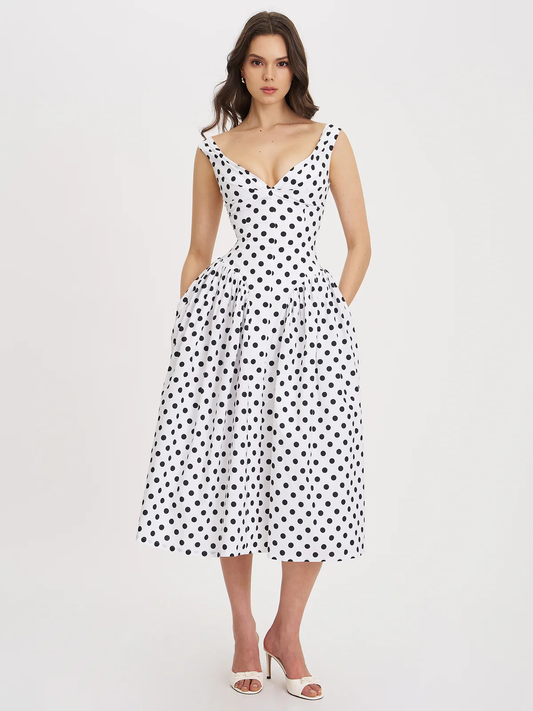 The Polka-Dot Sculpted Midi Gown