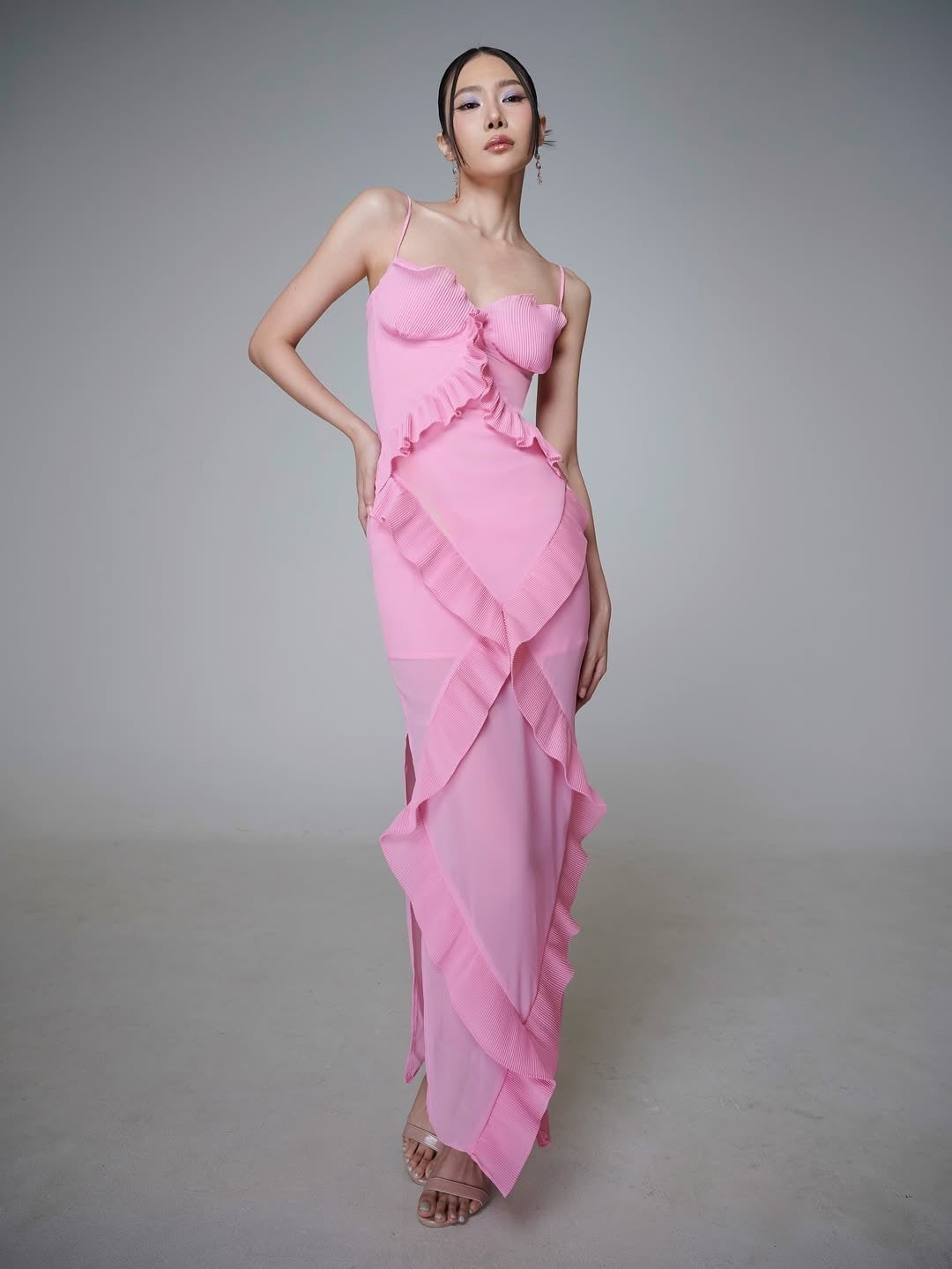 The Fluted Ruffle Column Gown with Corset Bodice