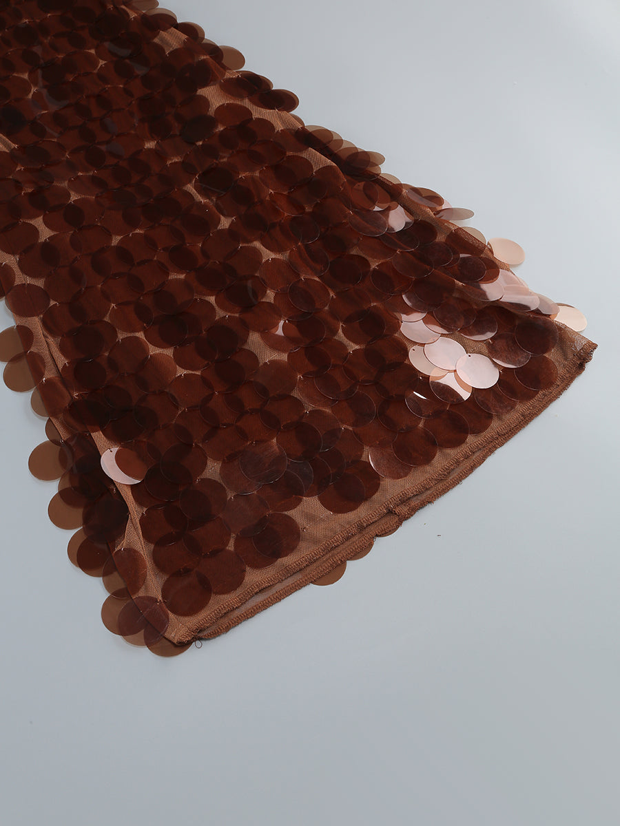 Retro Brown Glossy Paillette Cocktail Mini