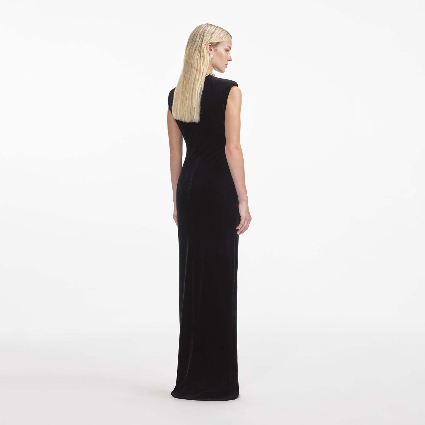 Black Velvet Ruched Cutout Evening Gown