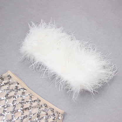 Starlit Glamour Feather & Sequin Two-Piece Set