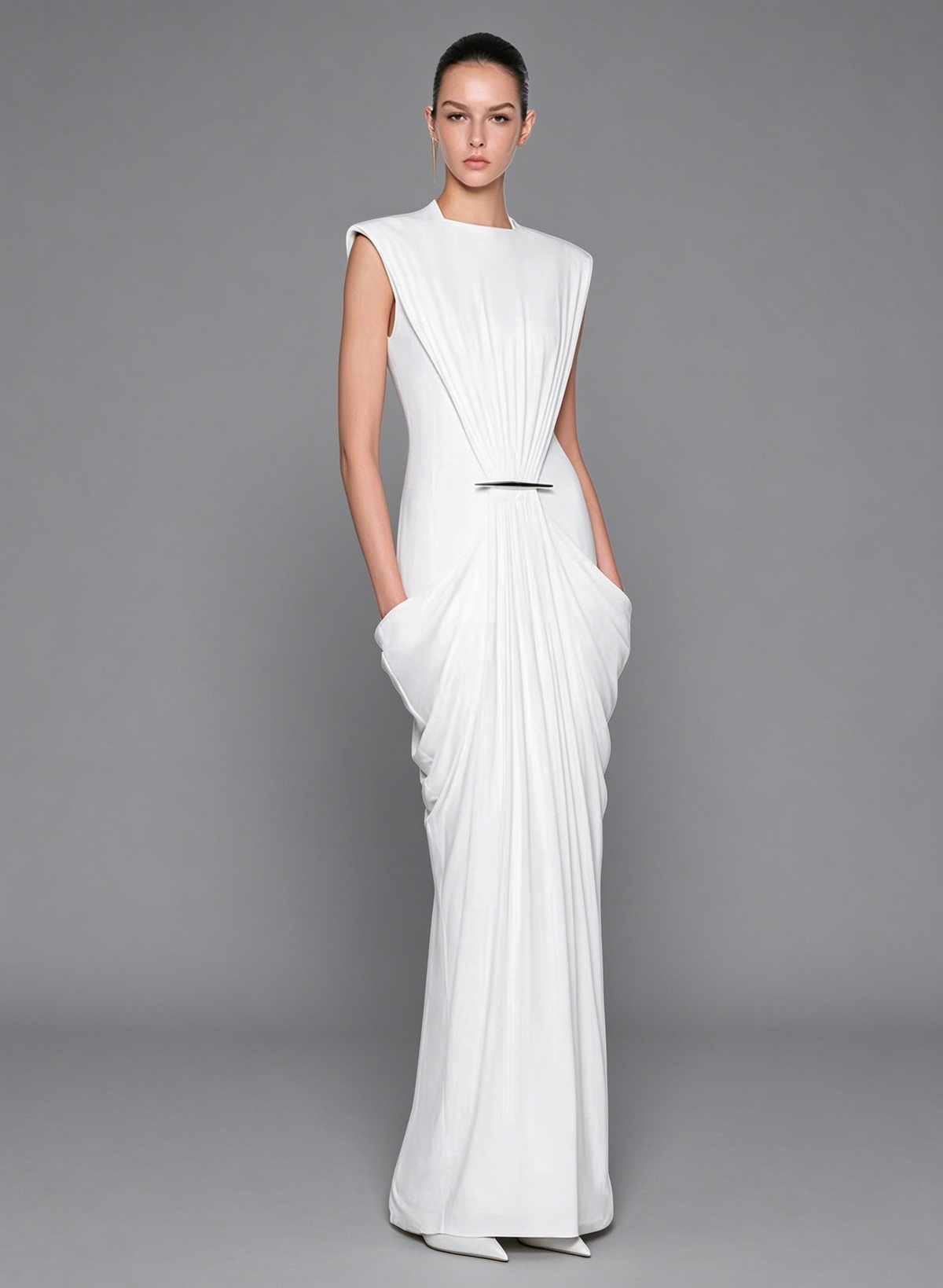 Architectural Draped Hardware Gown - Optic