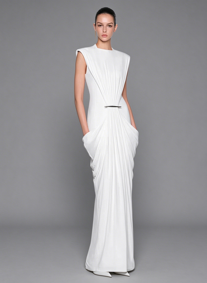 Architectural Draped Hardware Gown - Optic