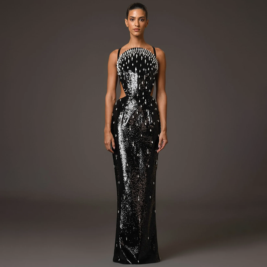 Black Diamond Cut-Out Evening Dress