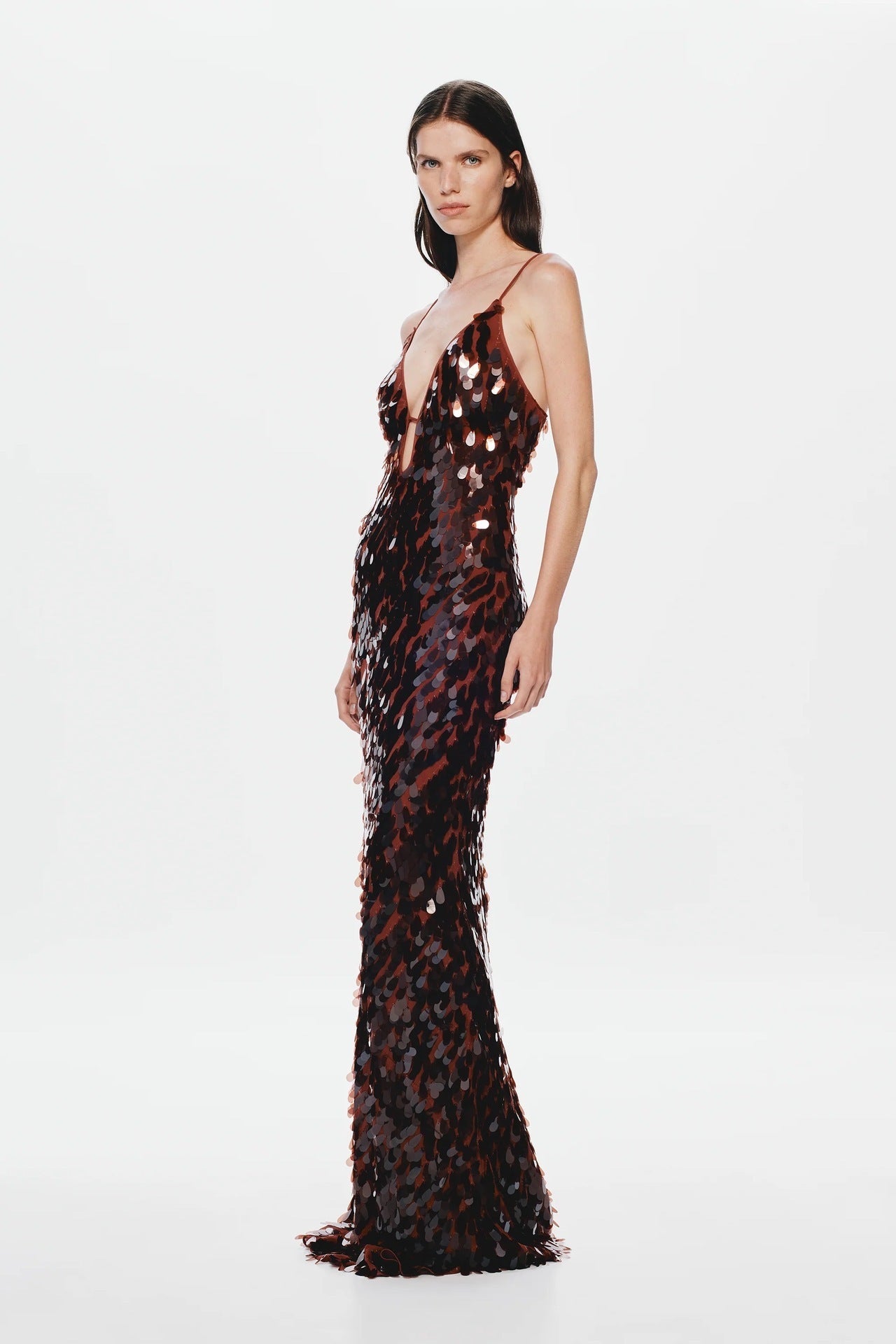 Ember Sequin Floor-Length Gown with Plunging Keyhole Neckline