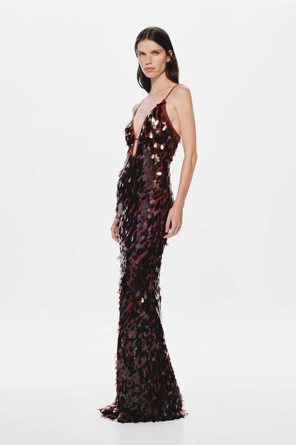 Ember Sequin Floor-Length Gown with Plunging Keyhole Neckline