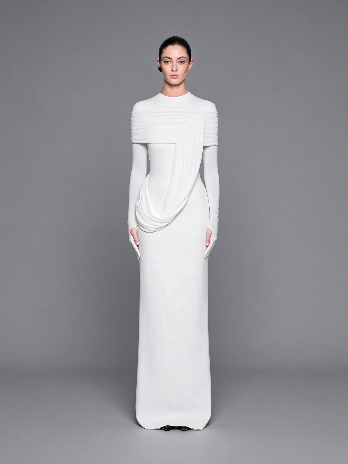 High-Neck Gown with Illusion Sleeves