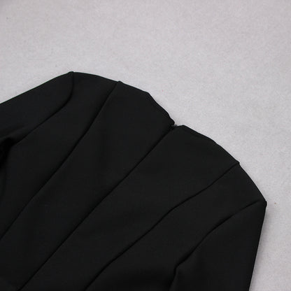Elegant Black Feather-Trimmed Long Sleeve Mini Dress