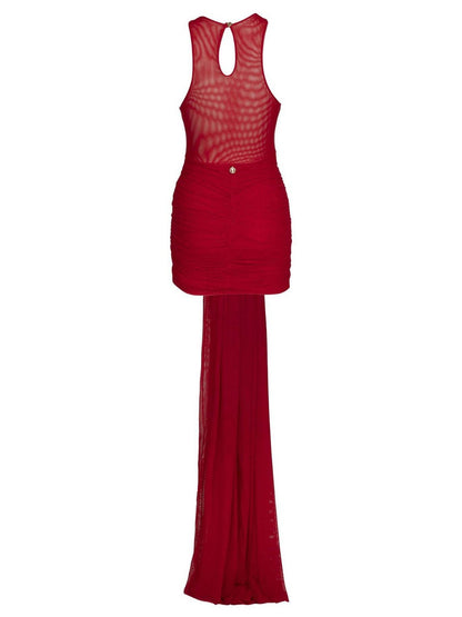 Bold and stunning sleeveless red bodycon dress with a high slit, perfect for evening glamour