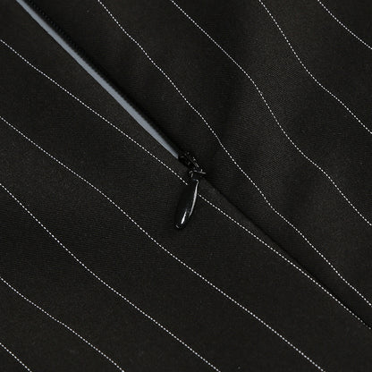 Structured Pinstripe Mini Dress with Dramatic Choker Neckline