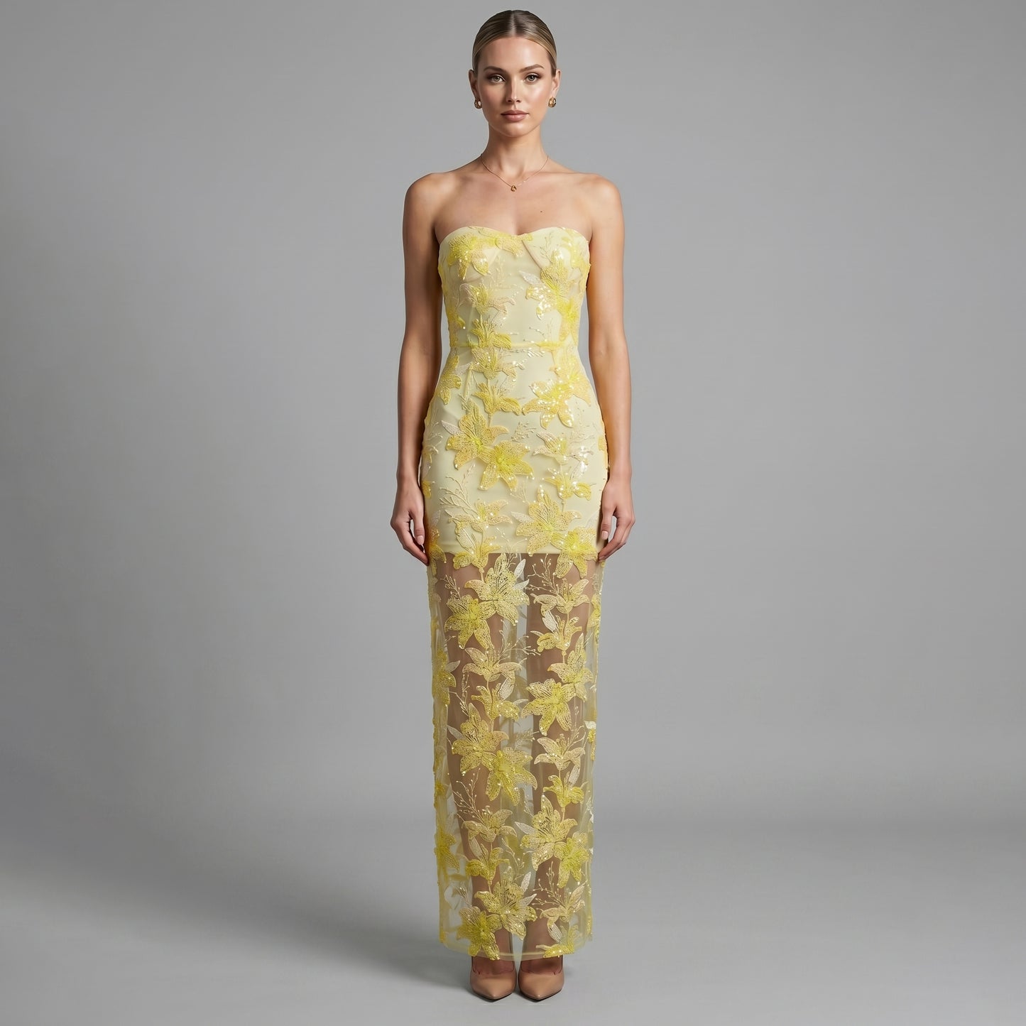 Radiant Strapless Floral Embroidered Evening Gown