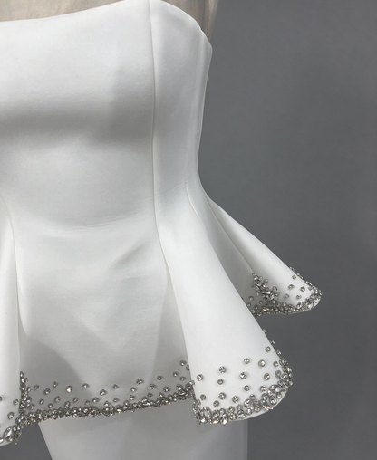 Ivory Rhinestone Trim Peplum Cocktail Dress