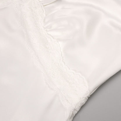 Lace-Trimmed Satin Halter Slip Gown - Ivory