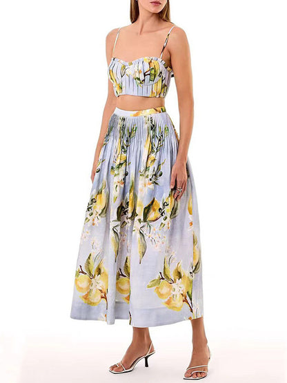 Mediterranean Lemon Print Two-Piece Midi Set