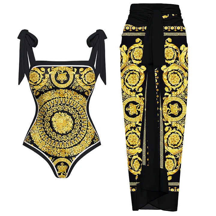 Ver*ace print body suit with sarong