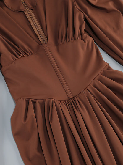 Chocolate Brown Embellished Corset-Waist Slit Gown