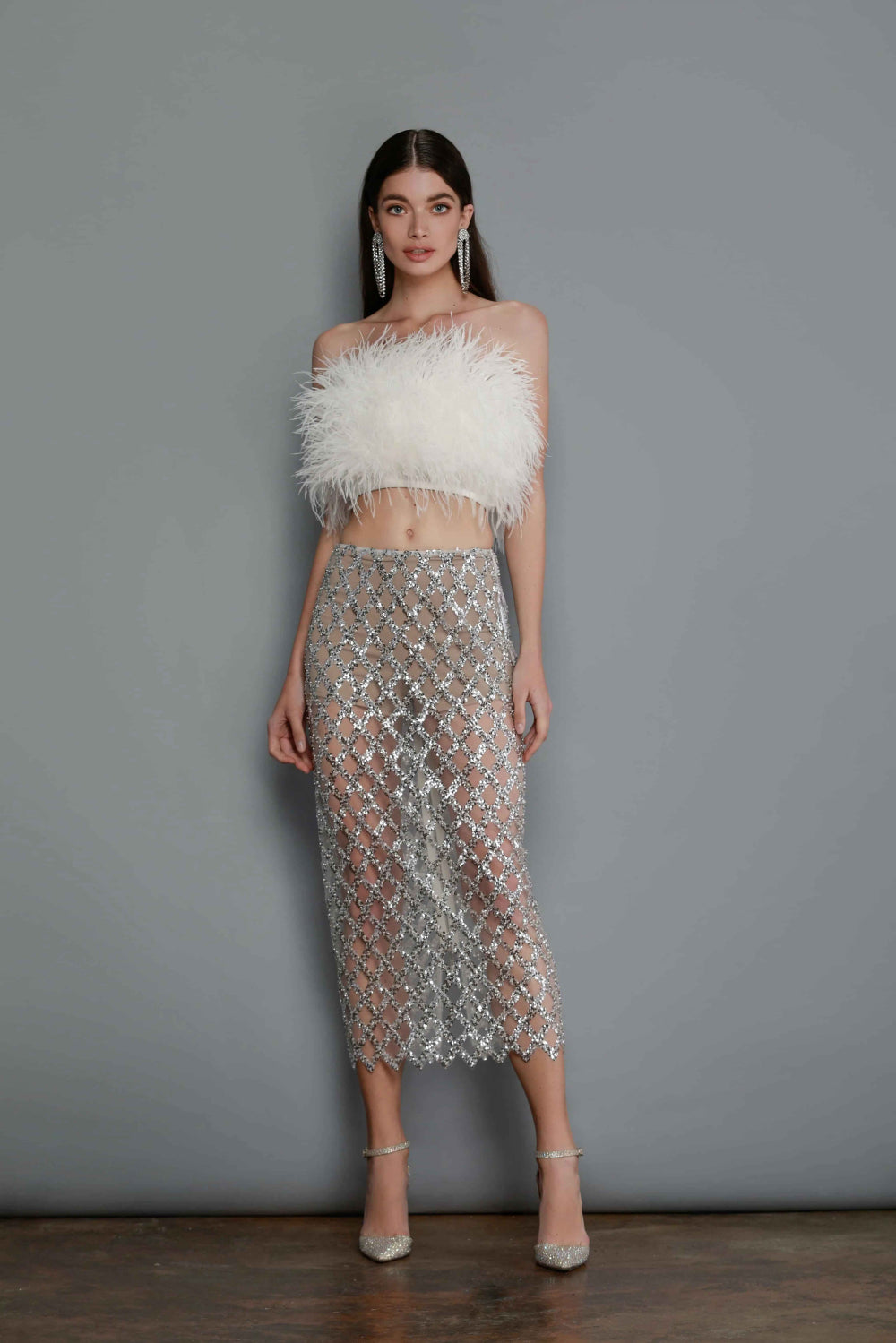 Starlit Glamour Feather & Sequin Two-Piece Set
