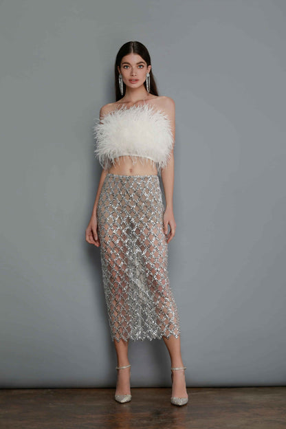 Starlit Glamour Feather & Sequin Two-Piece Set