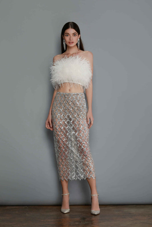 Starlit Glamour Feather & Sequin Two-Piece Set