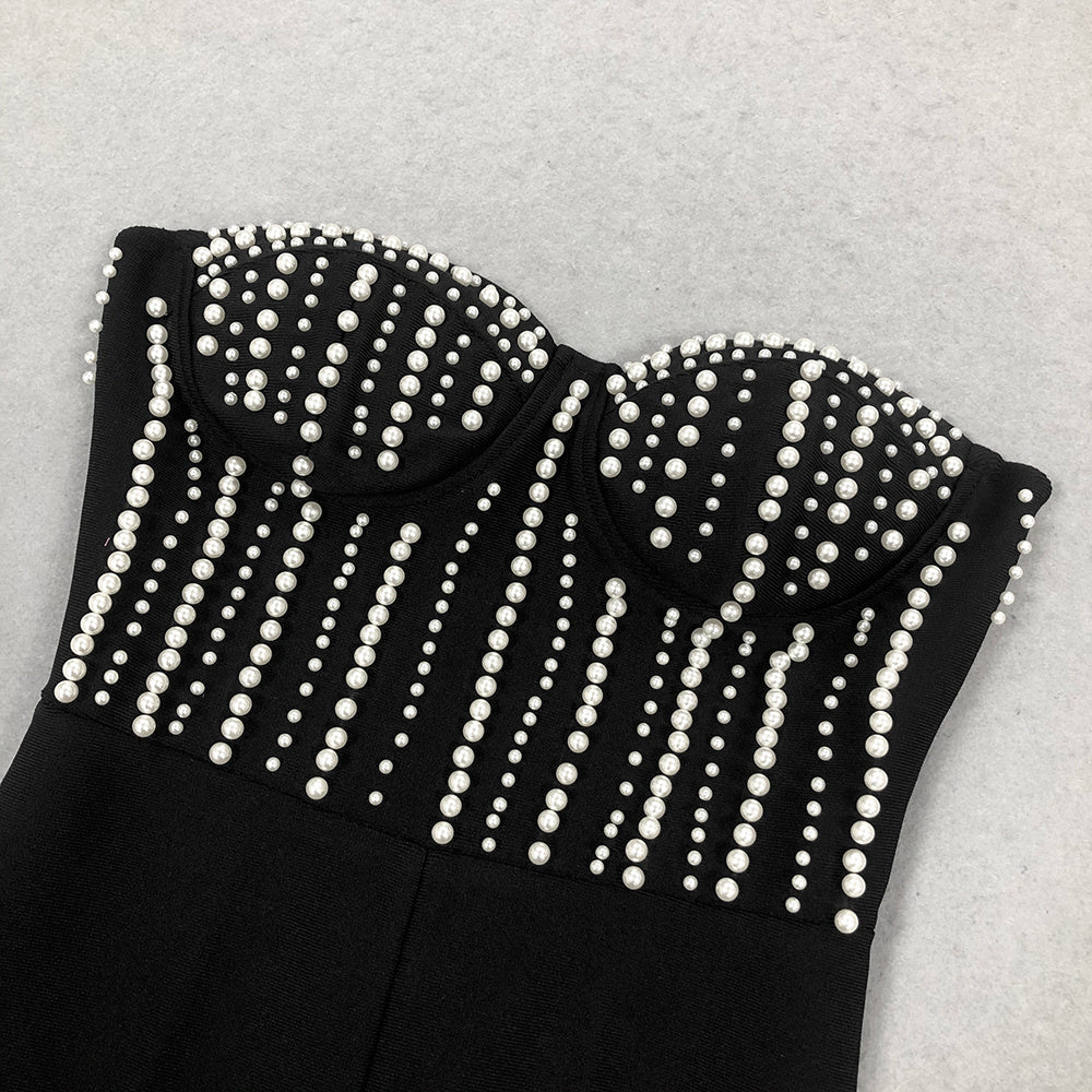 Noir Pearl Embellished Strapless Jumpsuit