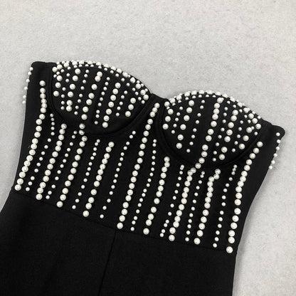 Noir Pearl Embellished Strapless Jumpsuit